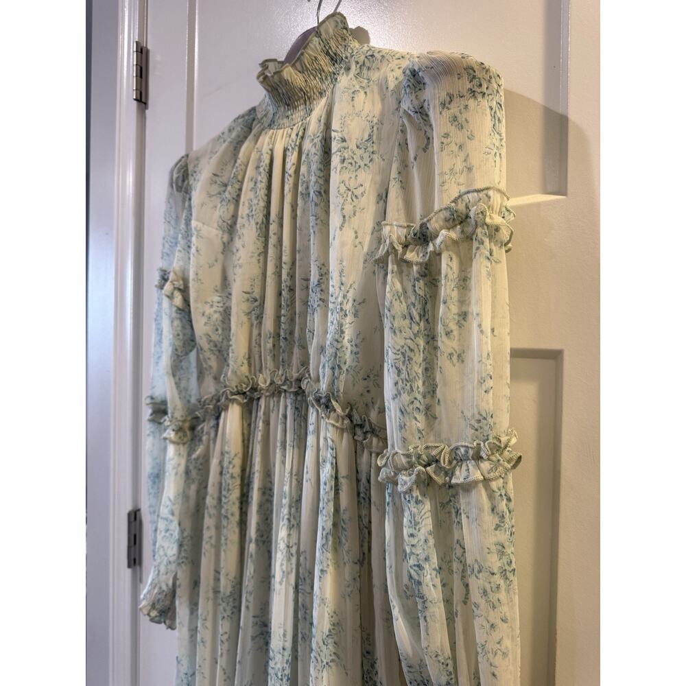 ASOS Design High Neck Maxi Dress Frill Edge Blue Floral Size 2 Coquette Cottage - Picture 3 of 13